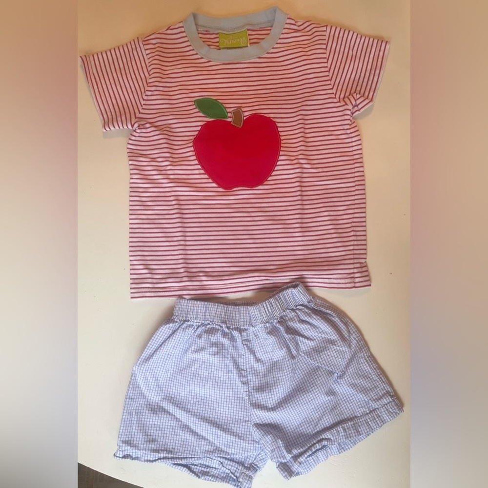 Striped Apple T-Shirt and Checkered Shorts Set